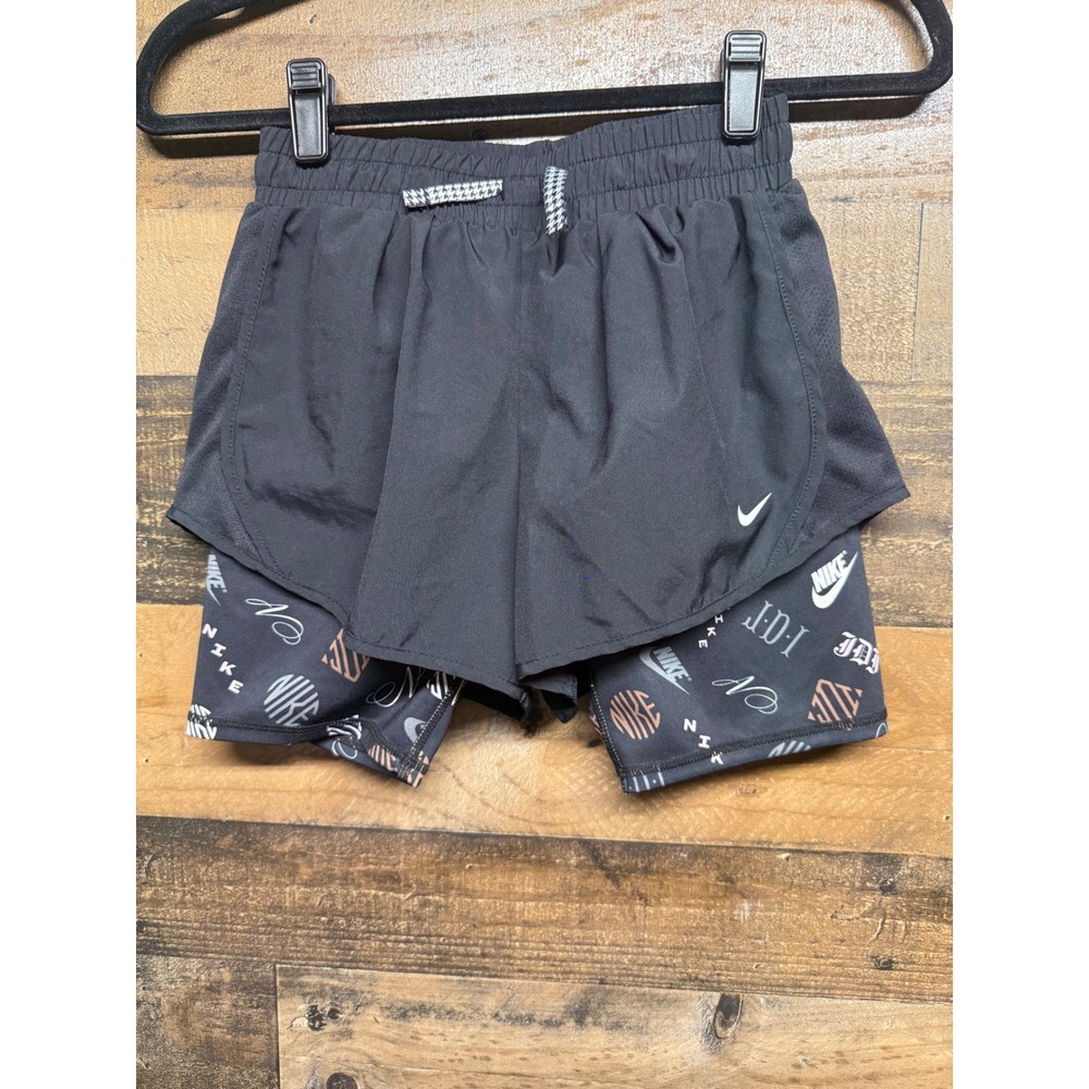 Nike Dri-FIT 2-in-1 Running Shorts Boys Medium Black Graphic Compression Layers